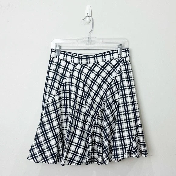 Ann Taylor Flirty Mini Skirt Black White Plaid Cotton Silk - Picture 2 of 7